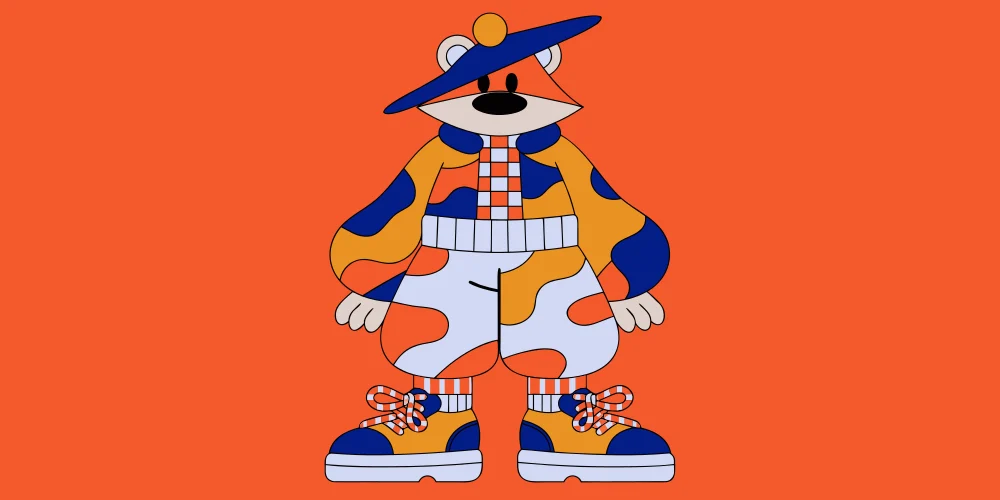 Recraft V4 native SVG illustration of a fox character wearing colorful clothing